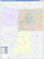 Fort Wayne Metro Area Wall Map Color Cast Style 2024